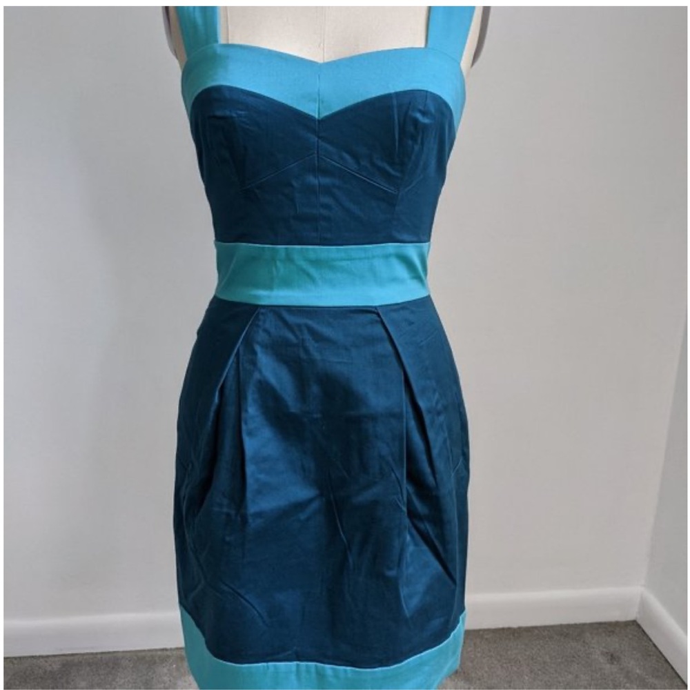 French Connection blue & teal colorblock dress. Size 0. NWOT